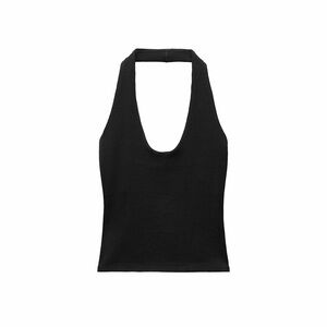 Women’s black Zara Halter neck top with round neckline. Open back size large NWT